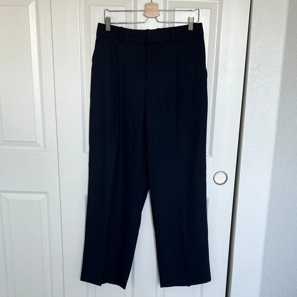 Uniqlo High Waist Navy Pinstripe Pants - Picture 1 of 4